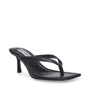 Steve Madden Azure Black Leather Thong Sandal Heels